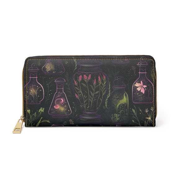 Dark Forest Skull Zipper Wallet | Pink Tincture, Potions Design | Witch-Themed - Picture 4 of 6